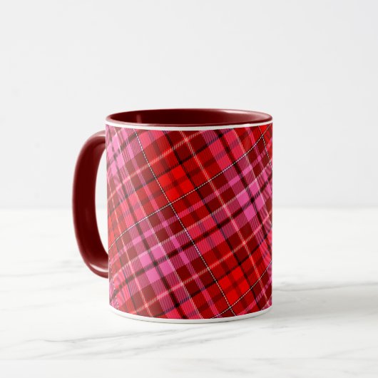 Maroon Red Pink Plaid Tartan Design  マグカップ (正面左)