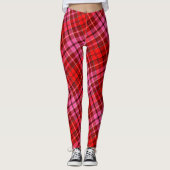 Maroon Red Pink Plaid Tartan Design  レギンス (正面)