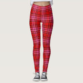 Maroon Red Pink Plaid Tartan Design  レギンス (正面)