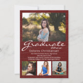 Maroon Red Woodgrain 4写真モダン卒業 招待状 (正面)