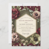 Maroon Renaissance Bloom Wedding 招待状 (正面)