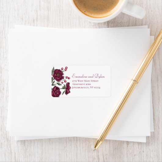 Maroon Rose Wedding Address Labels ラベル (インサイチュ)