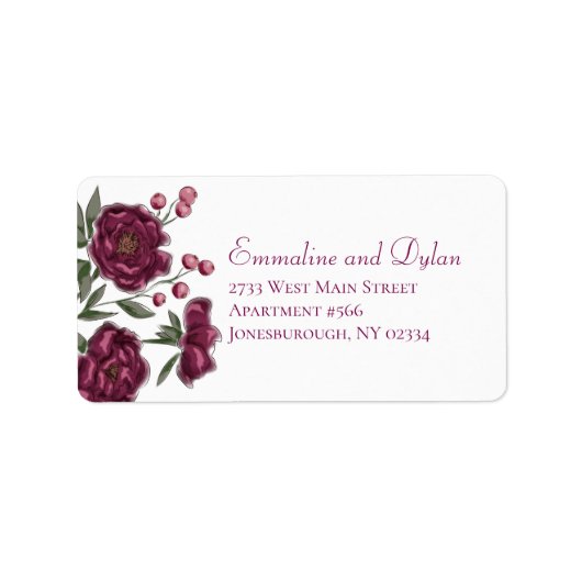 Maroon Rose Wedding Address Labels ラベル (正面)