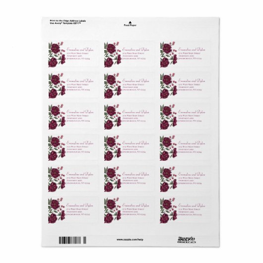 Maroon Rose Wedding Address Labels ラベル (フルシート)