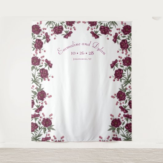 Maroon Rose Wedding Photo Backdrop タペストリー (正面)