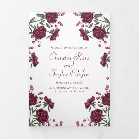 Maroon Rose Wedding Programs 三つ折りプログラム (カバー)