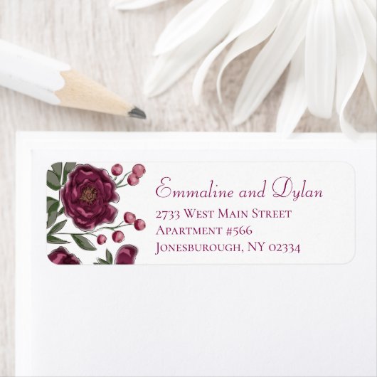 Maroon Rose Wedding Return Address Labels ラベル (インサイチュ)