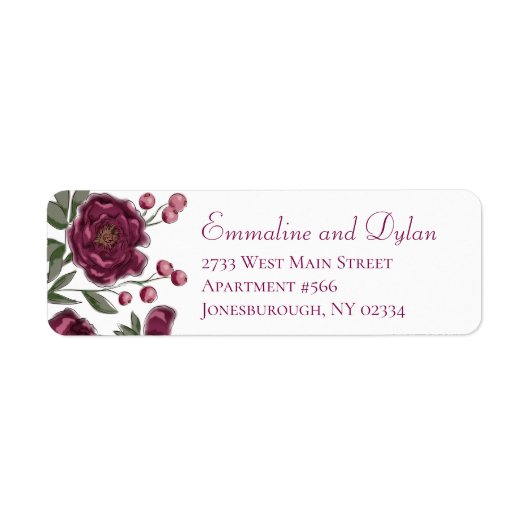 Maroon Rose Wedding Return Address Labels ラベル (正面)
