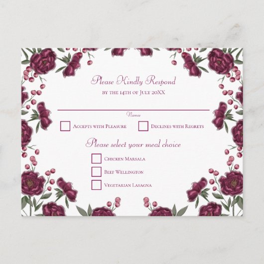 Maroon Rose Wedding RSVP シーズンポストカード (正面)