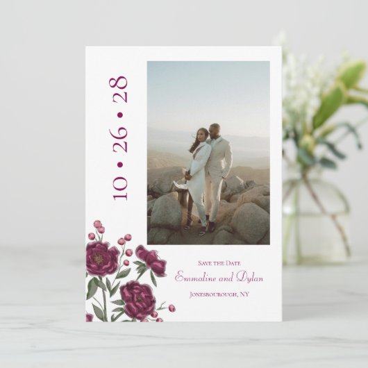 Maroon Rose Wedding Save the Date 招待状 (スタンド正面)