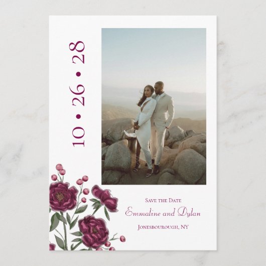 Maroon Rose Wedding Save the Date 招待状 (正面)