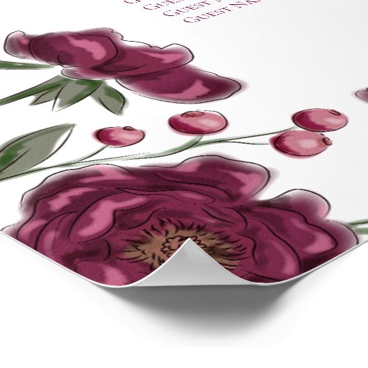 Maroon Rose Wedding Seating Chart ポスター (角)