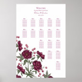 Maroon Rose Wedding Seating Chart ポスター (正面)