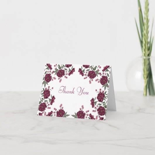 Maroon Rose Wedding Thank You Note Card 招待状 (正面)