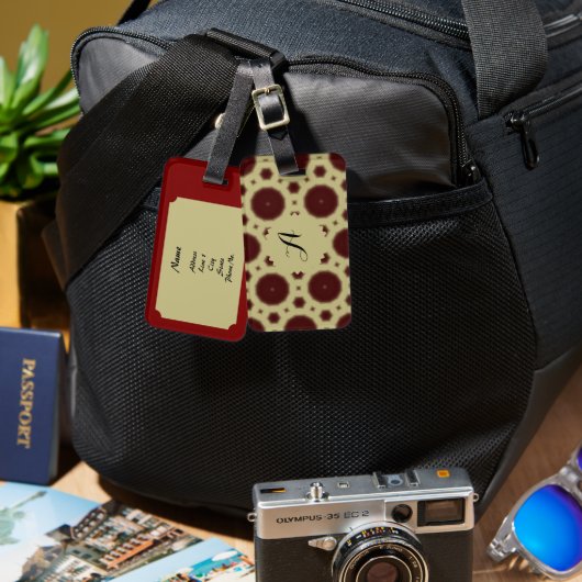 Maroon Rosette Design Luggage Tag ラゲッジタグ (正面&裏面)