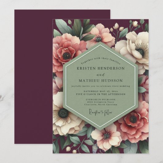 Maroon Sage Still Life Wedding 招待状 (正面/裏面)