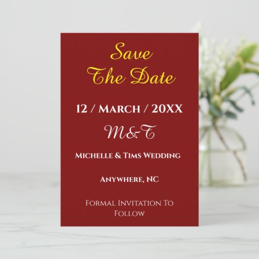 Maroon Save the Date Wedding Card | Elegant  招待状 (スタンド正面)