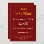 Maroon Save the Date Wedding Card | Elegant  招待状 (正面/裏面)