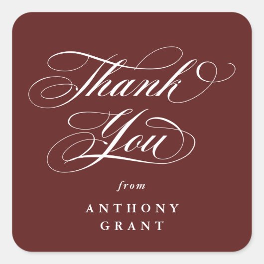 Maroon Scriptエレガント Graduation Thank You スクエアシール (正面)
