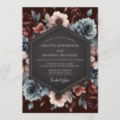 Maroon Slate Baroque Bloom Wedding 招待状 (正面)
