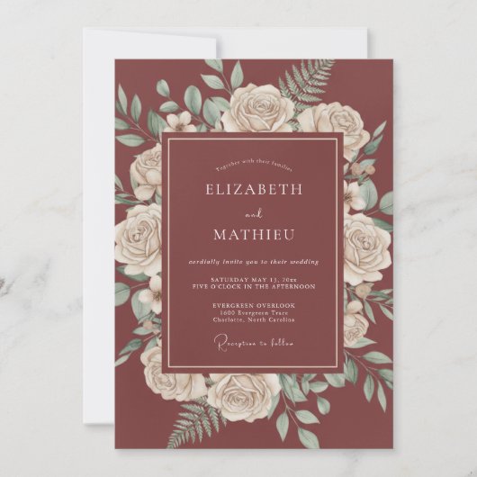 Maroon Sophisticated Autumnal Wedding 招待状 (正面)