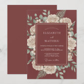 Maroon Sophisticated Autumnal Wedding 招待状 (正面/裏面)