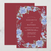 Maroon Sophisticated Floral Wedding 招待状 (正面/裏面)