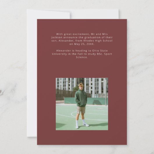 Maroon Sporty Stripes Graduation Photo  案内状 (裏面)