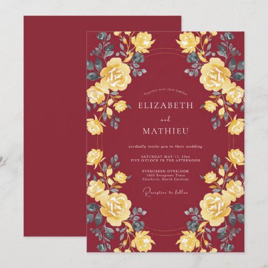 Maroon Striking Fall Wedding 招待状 (正面/裏面)