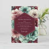 Maroon & Teal Autumnal Bloom Wedding 招待状 (スタンド正面)