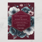 Maroon Teal Chiaroscuro Wedding 招待状 (正面)