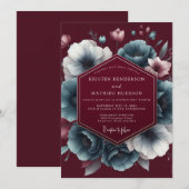 Maroon Teal Chiaroscuro Wedding 招待状 (正面/裏面)