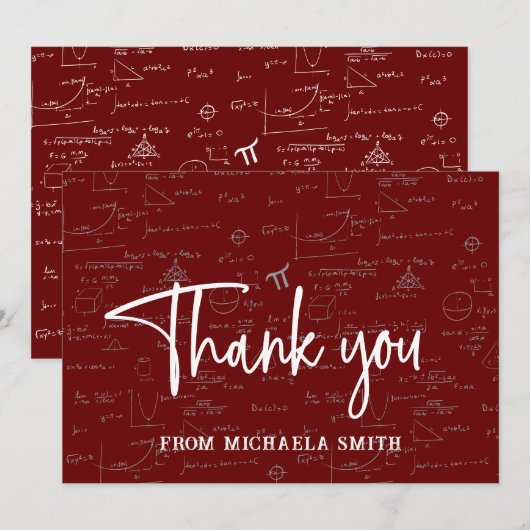 Maroon Typography Mathematics Formulas Graduation サンキューカード (正面/裏面)
