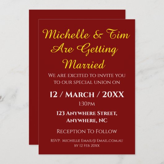 Maroon Wedding Invitation | Elegant  招待状 (正面/裏面)