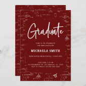 Maroon White Graduate Math Graduation 招待状 (正面/裏面)