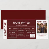 Maroon & White Graduation Faux Ticket | 招待状 (正面/裏面)