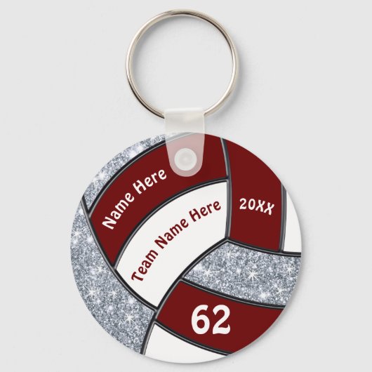 Maroon, White, Silver Cheap Volleyball Keychains キーホルダー (正面)