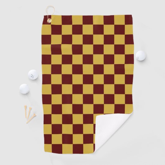 Maroon with Metallic Gold Square Pattern ゴルフタオル (インサイチュ)