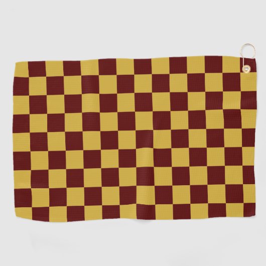 Maroon with Metallic Gold Square Pattern ゴルフタオル (横)