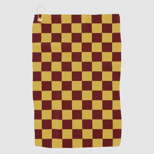 Maroon with Metallic Gold Square Pattern ゴルフタオル (正面)