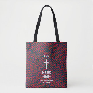Maroon Zebra Stripes Pattern Bible Verse Christian トートバッグ