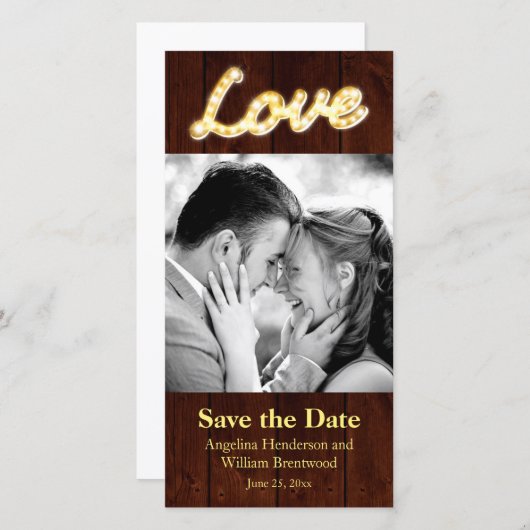 Marquee Lights日付の写真カードを保存 セーブザデート (正面/裏面)