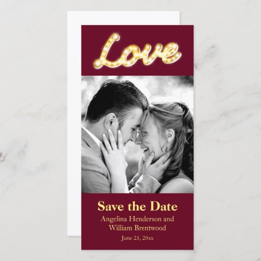 Marquee Lights日付の写真カードを保存 セーブザデート (正面/裏面)