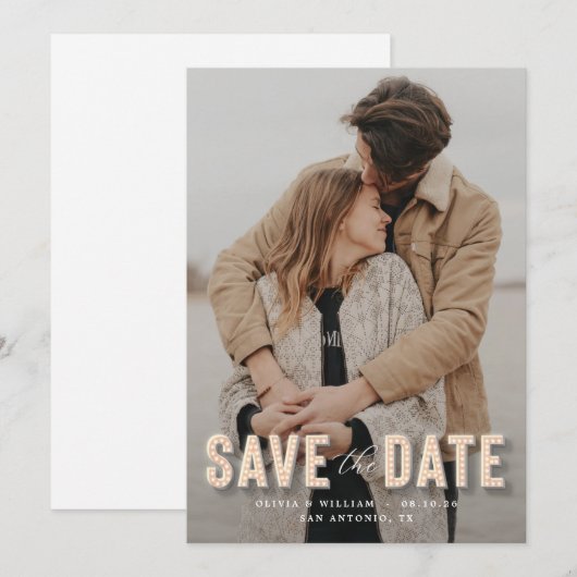 Marquee Lights Photo Save the Date招待状 招待状 (正面/裏面)