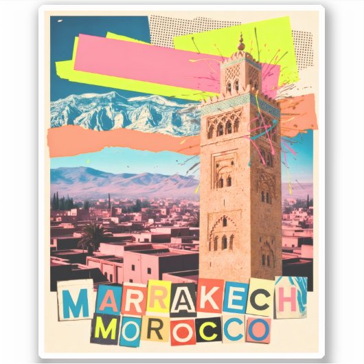 Marrakech Morocco Travel Koutoubia Vintage Skyline シール (正面)