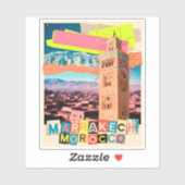 Marrakech Morocco Travel Koutoubia Vintage Skyline シール (シート)