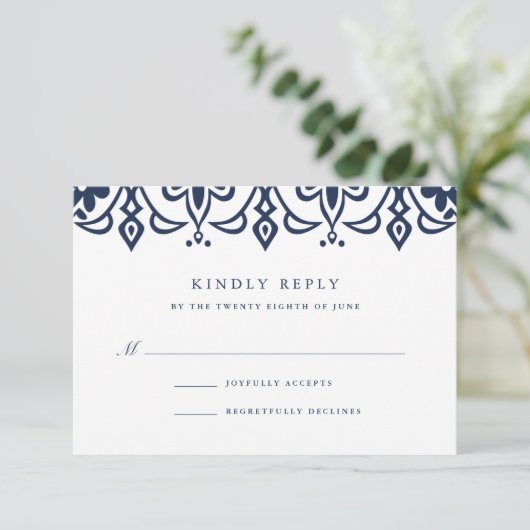 Marrakesh RSVPカード |ネイビー (スタンド正面)