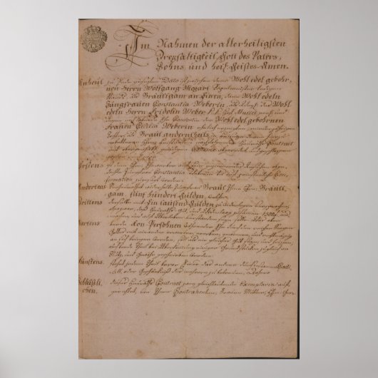 Marriage certificate of Wolfgang,Mozart and Weber ポスター (正面)