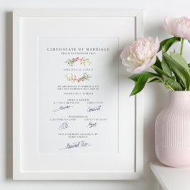 Marriage Certificate with Floral Garland in Pink ポスター
