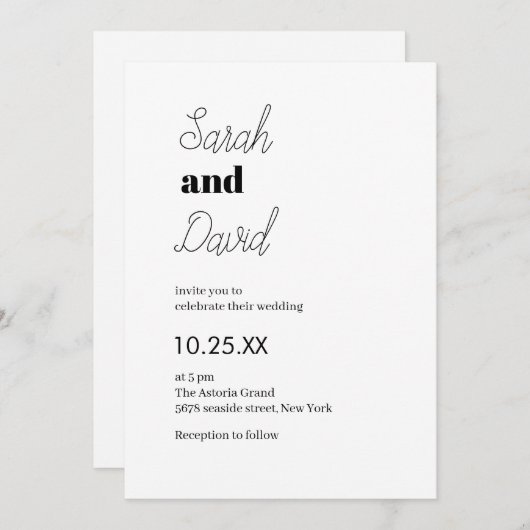 Marriage chic Modern black and white wedding 招待状 (正面/裏面)